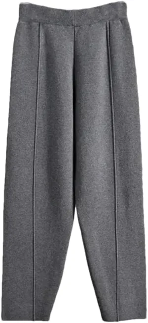 Women Solid Harem Pants Knitted Thick Warm Carrot Trouser Vintage Casual Elastic Waist Pants