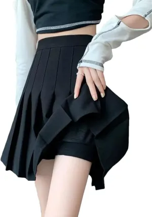 Women Solid Party Skirt High Waist Mini Skirts Slim Fit Pleated Skirt