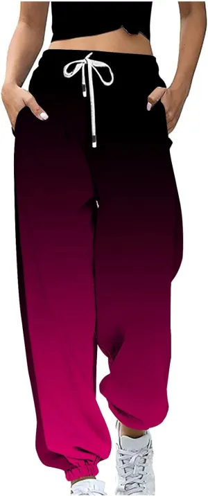 Women Wide Leg Sweatpants Loose Gradient Sports Pants Casual High Waist Drawstring Athletic Trousers Pants