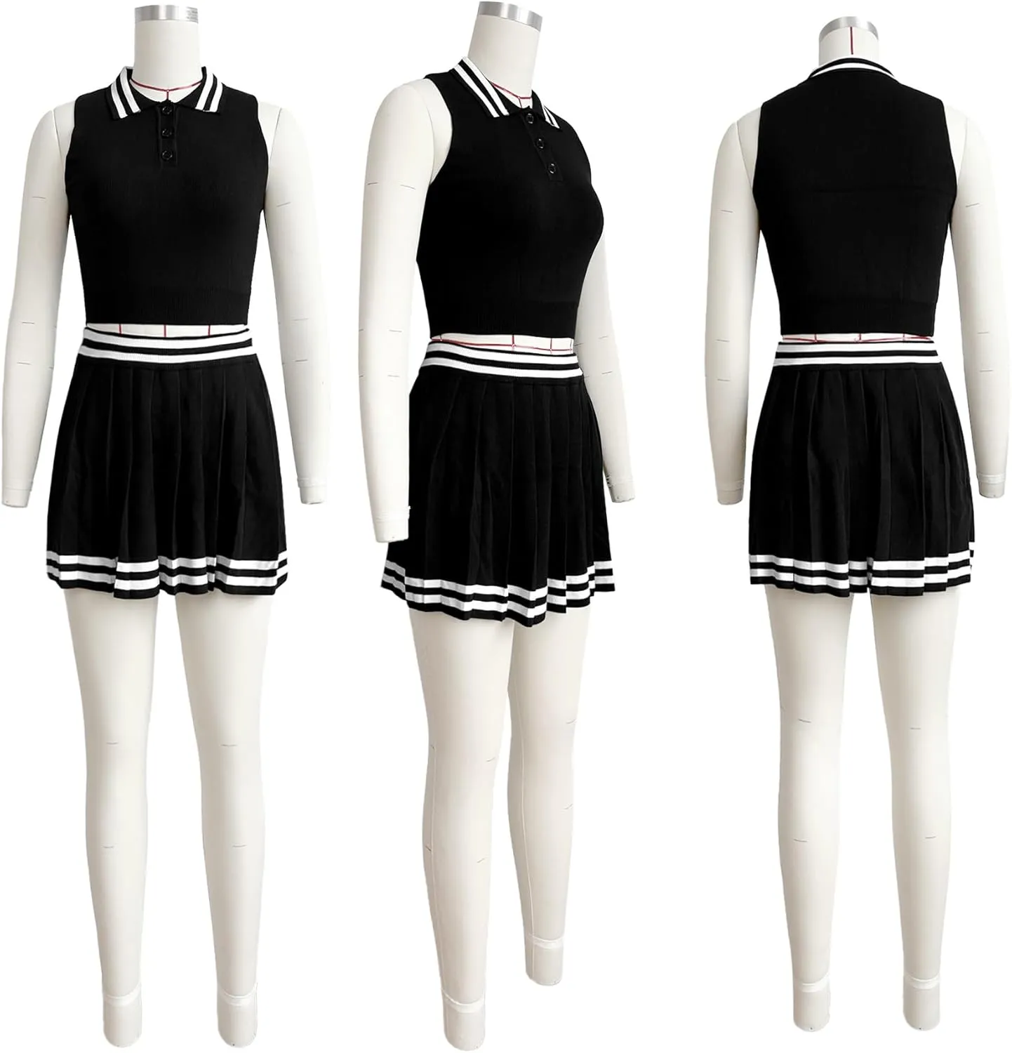 Womens 2 Piece Workout Sets Sleeveless Crop Tops Golf Mini High Waist Pleated Tennis Skirt Set