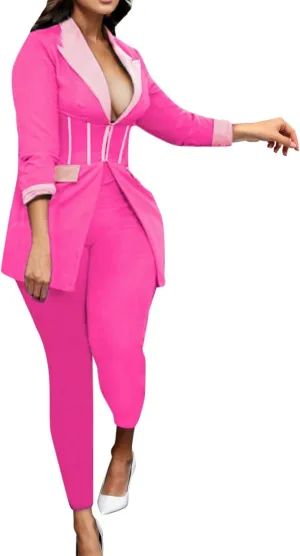 Women's 2024 Spring Fashion Outfits 2 Piece Office Lady Suit Set Work Blazer Jacket and Pant