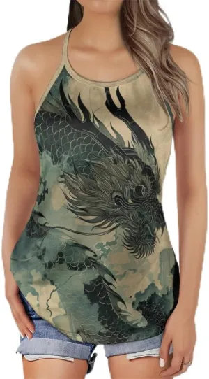 Women's Camisole Tank Tops - Chinese Dragon Spaghetti Strap Criss Cross Open Back Tank Summer Top for Women Series 14