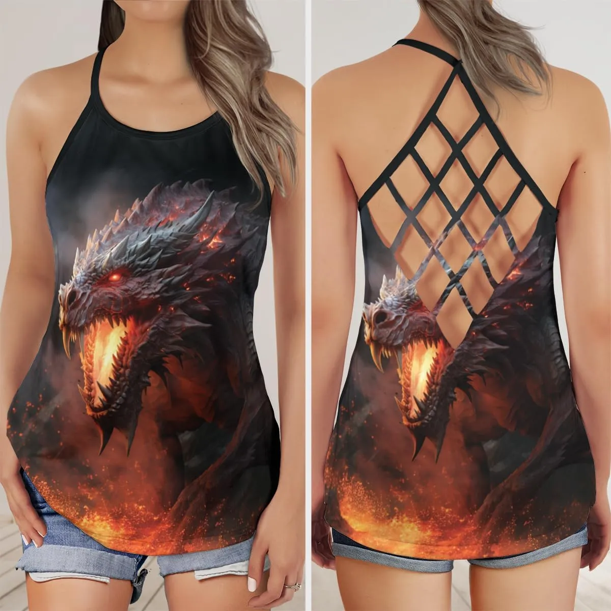 Women's Camisole Tank Tops - Dragon Spaghetti Strap Criss Cross Open Back Tank Summer Top for Women Series 1