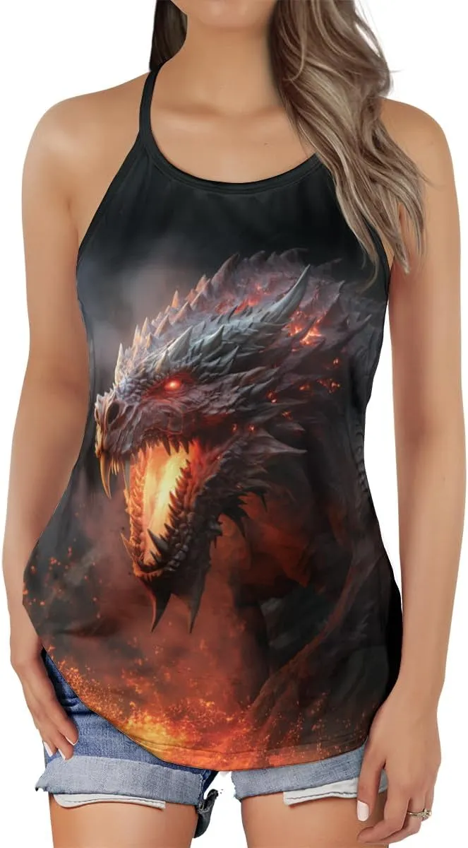 Women's Camisole Tank Tops - Dragon Spaghetti Strap Criss Cross Open Back Tank Summer Top for Women Series 1