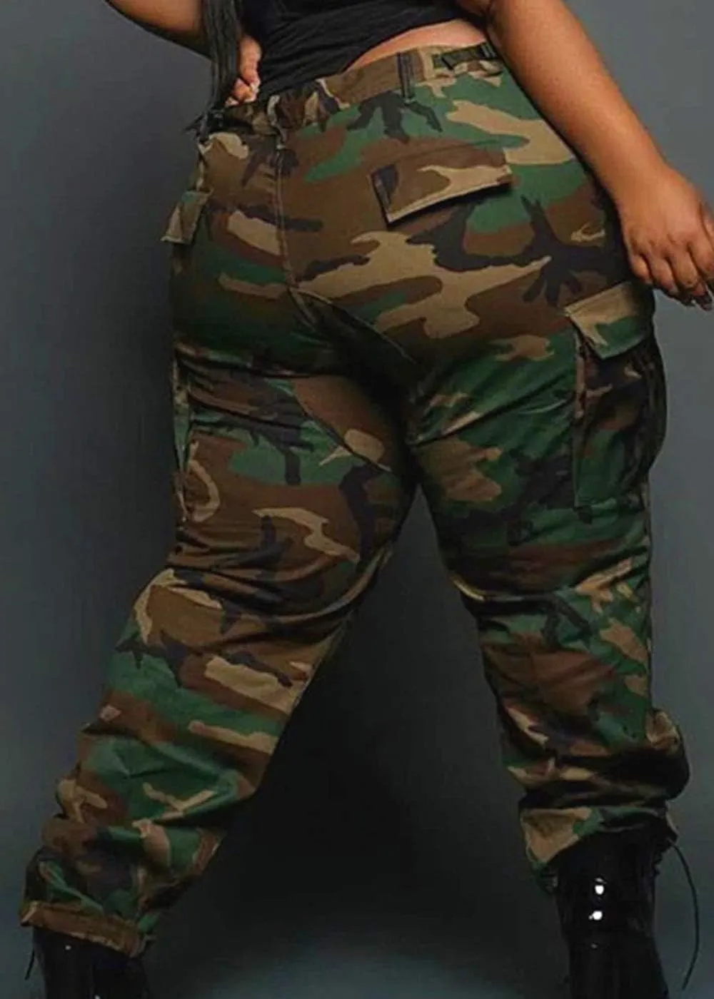 Womens Casual Camo Pants High Waist Cargo Trousers Running Pants Plus Size