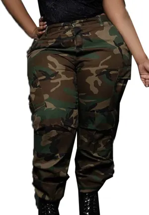 Womens Casual Camo Pants High Waist Cargo Trousers Running Pants Plus Size