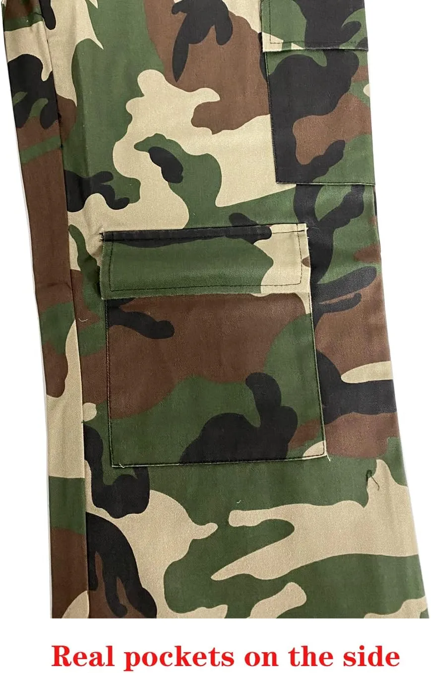 Womens Casual Camo Pants High Waist Cargo Trousers Running Pants Plus Size