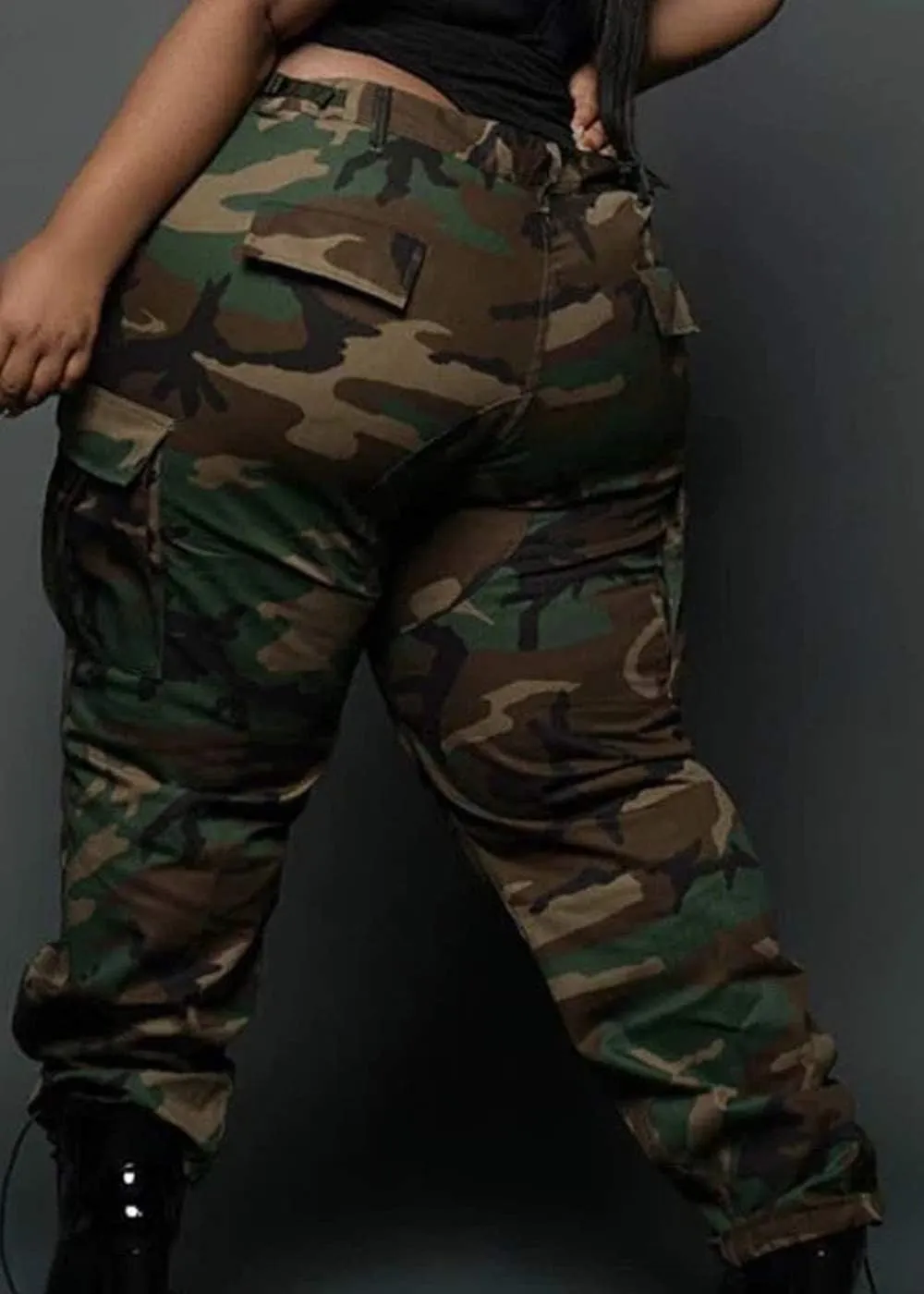 Womens Casual Camo Pants High Waist Cargo Trousers Running Pants Plus Size