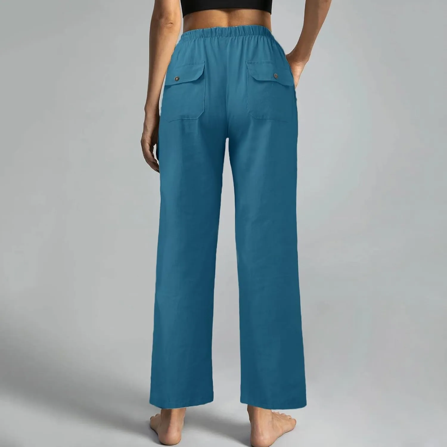 Womens Casual Linen High Waist Pants Drawstring Loose Fit Summer Pants Trousers with Side Pockets 2025