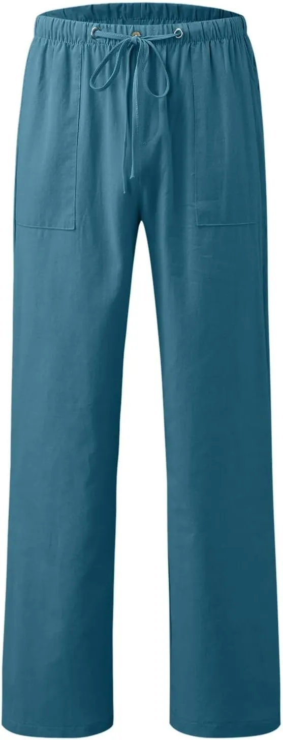 Womens Casual Linen High Waist Pants Drawstring Loose Fit Summer Pants Trousers with Side Pockets 2025
