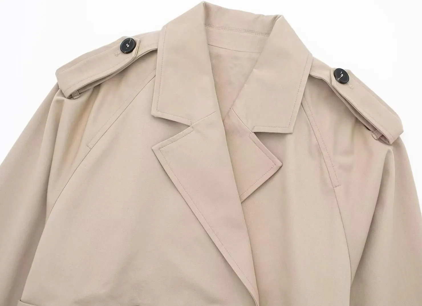 Women's Casual Multicolour Cropped Trench Fashion Coat Lapel Jacket Outwear With Belt