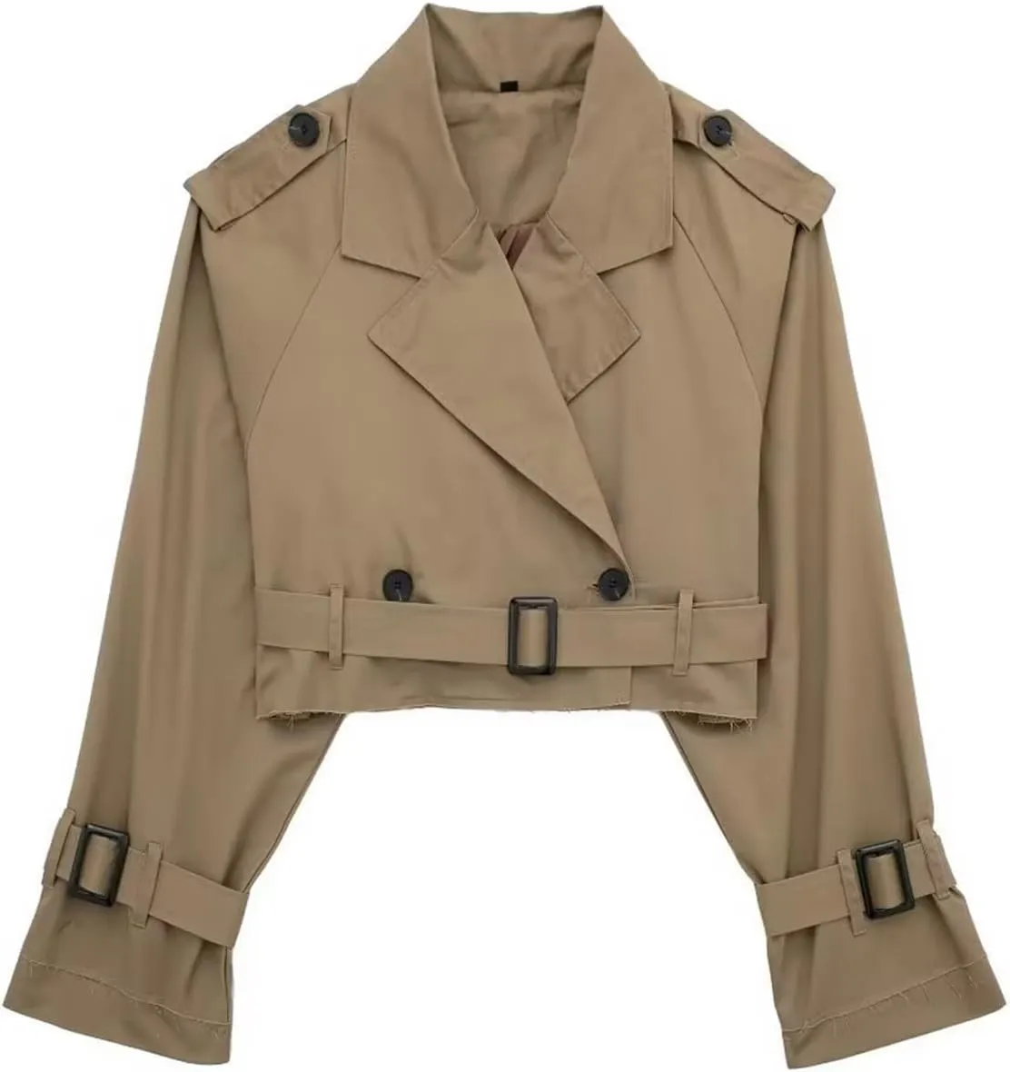 Women's Casual Multicolour Cropped Trench Fashion Coat Lapel Jacket Outwear With Belt