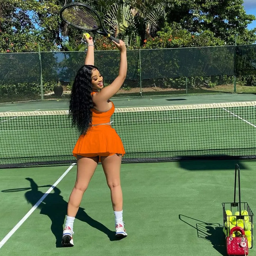 Womens Casual Sports 2 Piece Outfits Skirt Sets Athletic Tank Crop Top Mini Pleated Tennis Golf Skorts Skirts Activewear