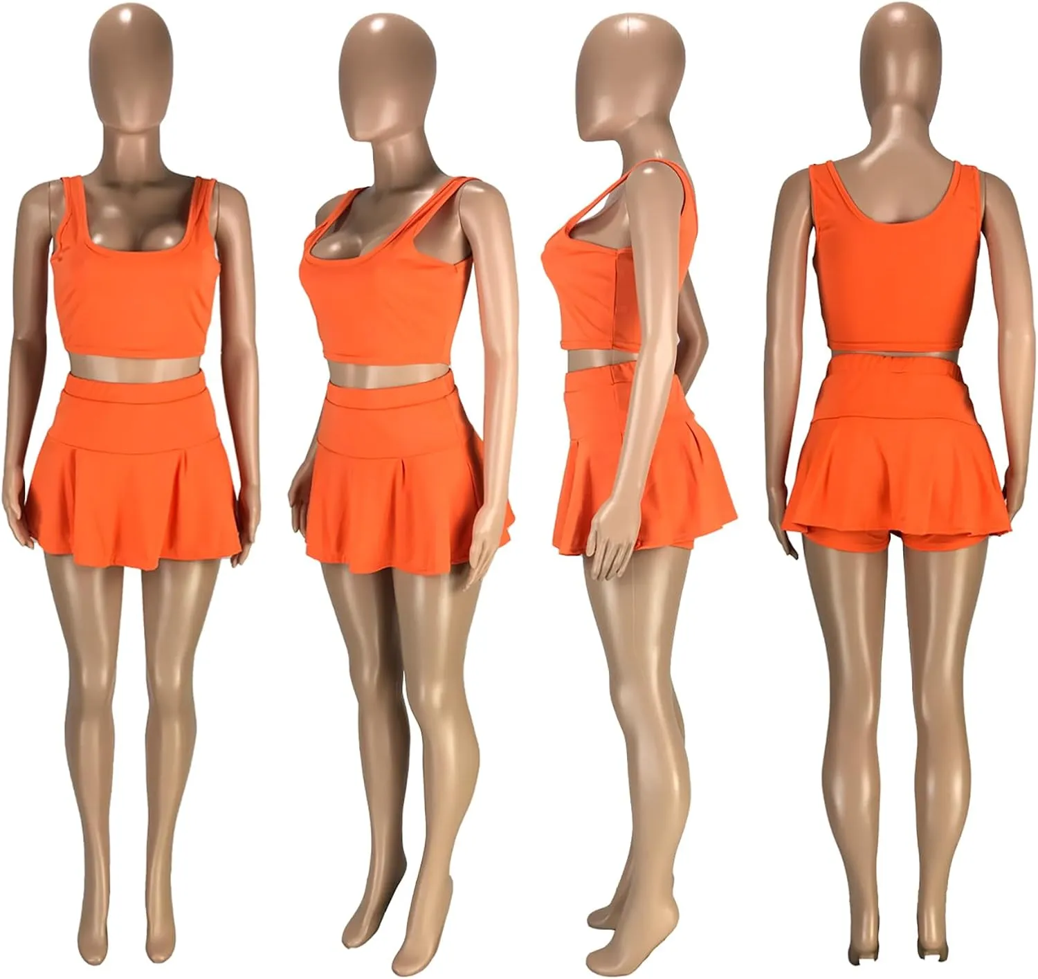 Womens Casual Sports 2 Piece Outfits Skirt Sets Athletic Tank Crop Top Mini Pleated Tennis Golf Skorts Skirts Activewear