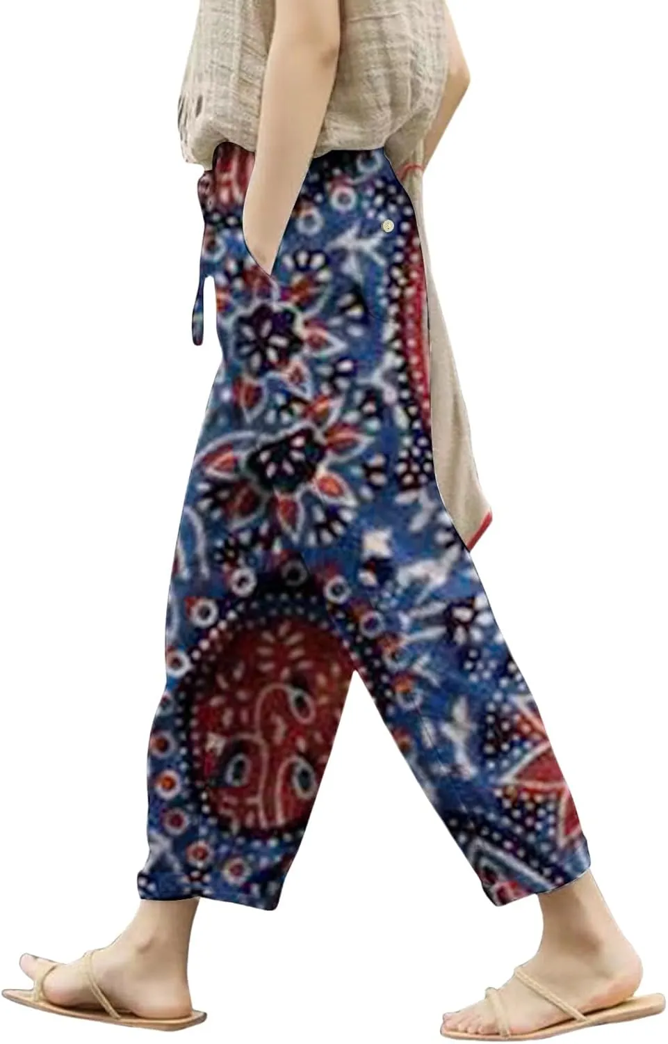 Women's Clothing Summer Casual Drawstring Pants Flowy Wide Leg Beach Trousers with Pockets Fleece Lined Leggings