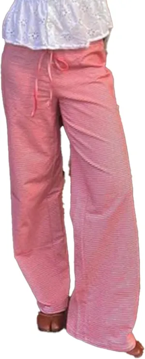 Women's Comfy Pajama Loose Casual Drawstring Lounge Pants - Striped Print Stretch Wide Leg