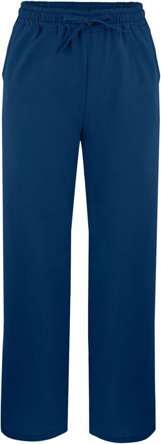 Women's Cotton Linen Leg Casual Pants Elastic Drawstring Straight Trousers with Pockets Summer Beach Lounge Pants