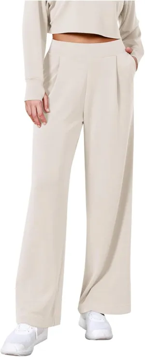 Women's Cotton Linen Summer Casual Palazzo Lounge Pants Low Waist Baggy Stretchy Slim-Fit Pants Vacation