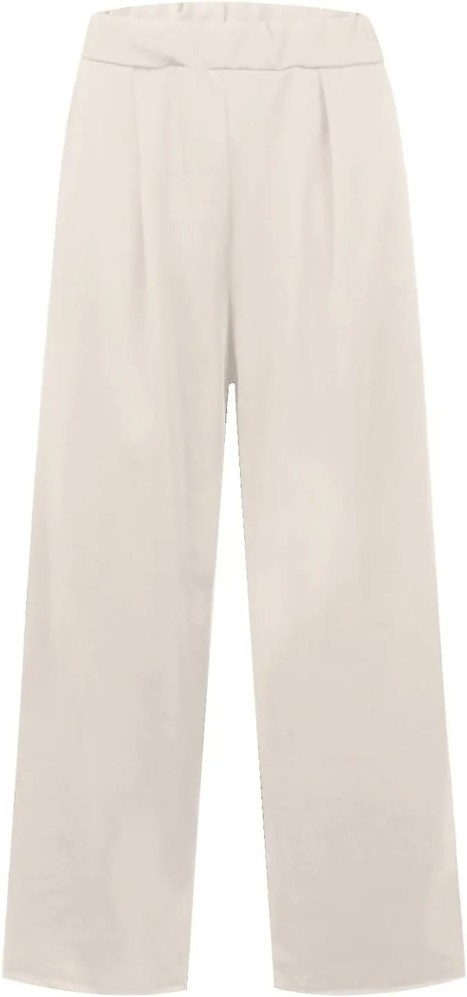 Women's Cotton Linen Summer Casual Palazzo Lounge Pants Low Waist Baggy Stretchy Slim-Fit Pants Vacation