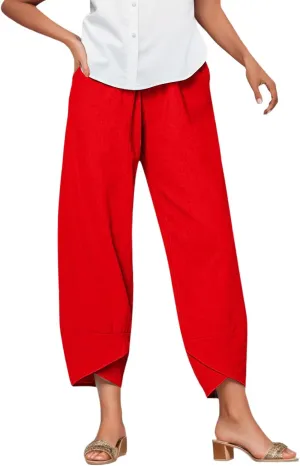 Women's Cotton Linen Trousers Summer Causal Straight Leg Solid Color Loose Fit Pants Lounge Palazzo Pants with Pockets
