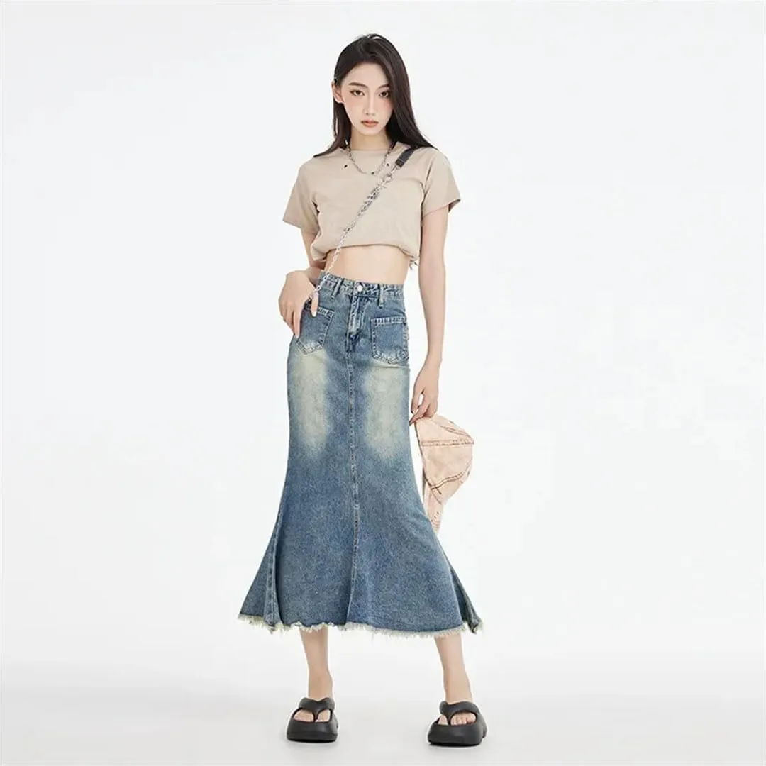 Women's Denim Skirt Slimming Bodycon High-Waisted Fishtail Dress