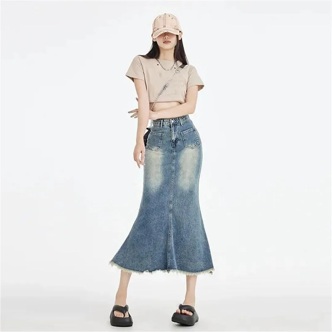 Women's Denim Skirt Slimming Bodycon High-Waisted Fishtail Dress