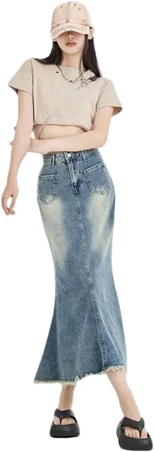 Women's Denim Skirt Slimming Bodycon High-Waisted Fishtail Dress