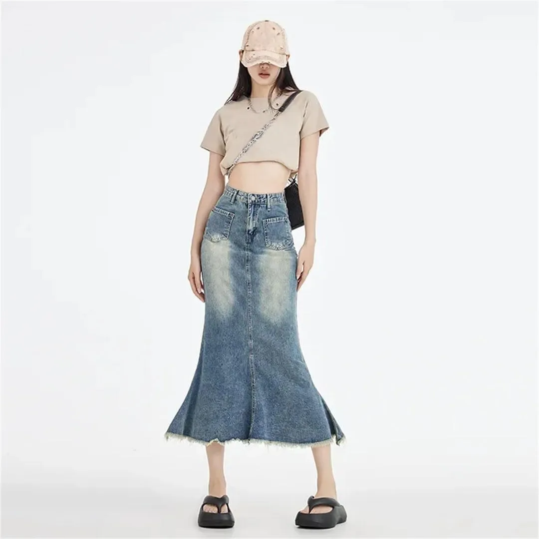 Women's Denim Skirt Slimming Bodycon High-Waisted Fishtail Dress