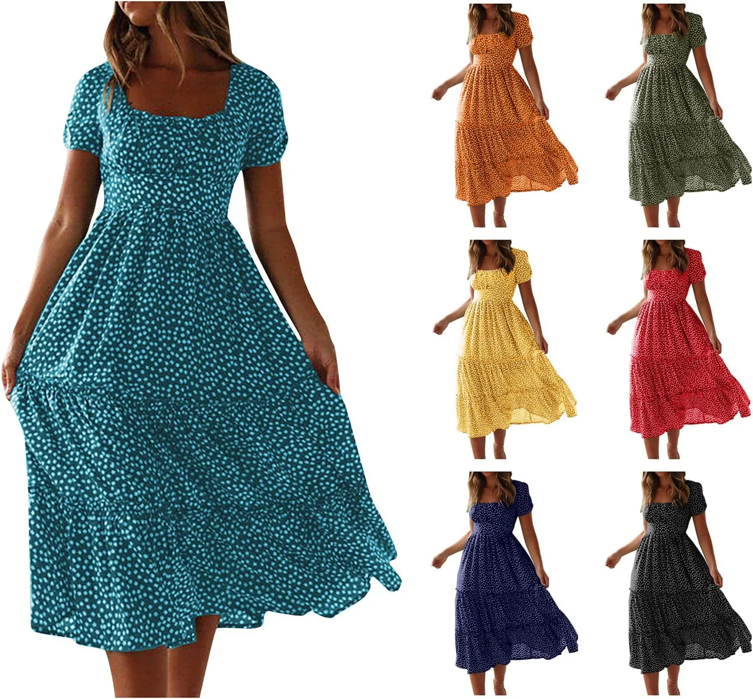 Womens Dresses Summer Plus Size Dresses Casual Short Sleeve Midi Dress Flowy Boho Sundresses Travel Printed Outfits