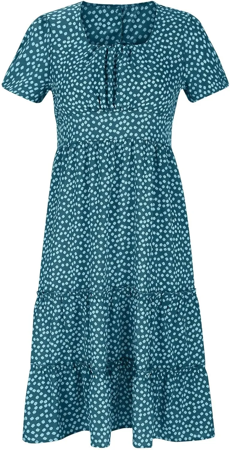 Womens Dresses Summer Plus Size Dresses Casual Short Sleeve Midi Dress Flowy Boho Sundresses Travel Printed Outfits