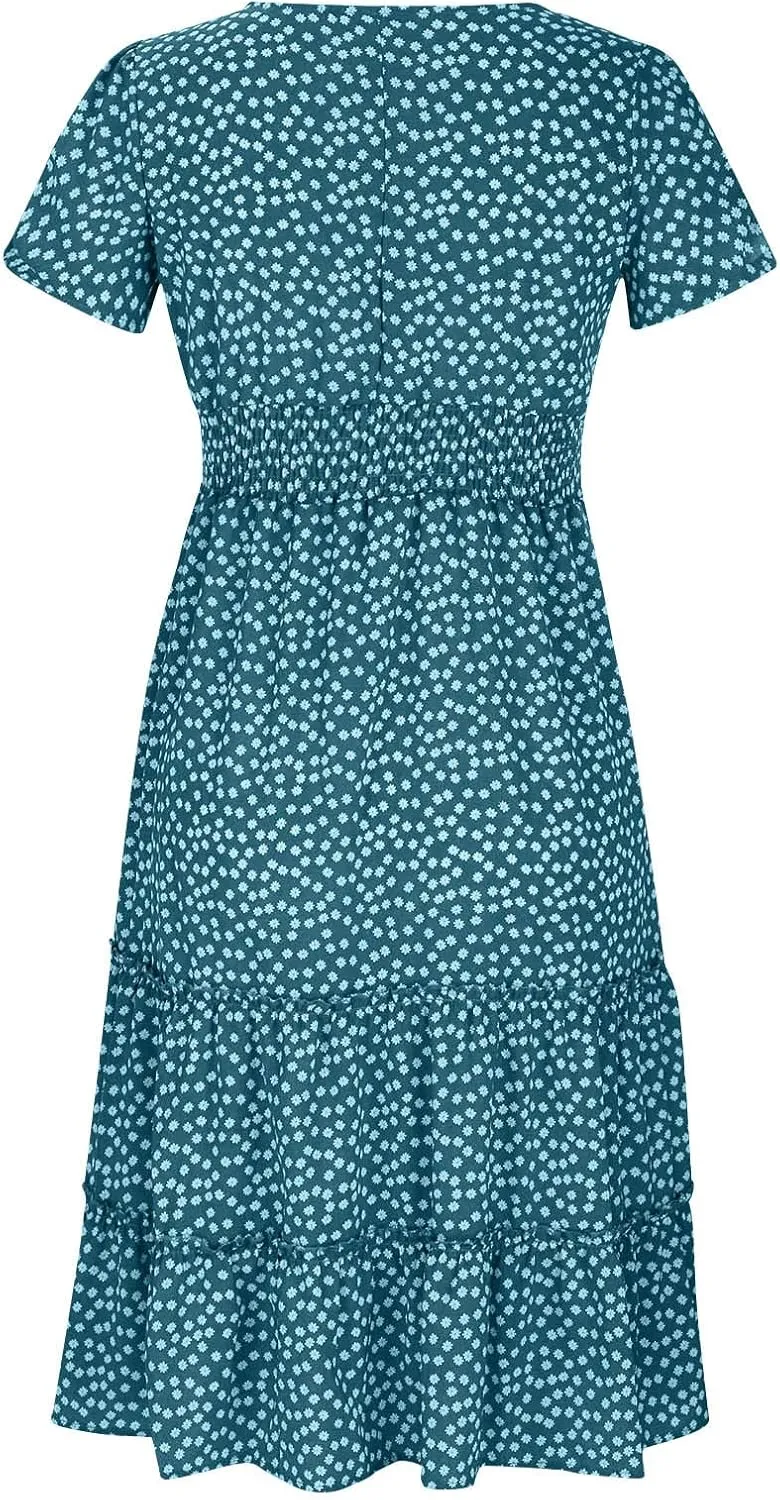 Womens Dresses Summer Plus Size Dresses Casual Short Sleeve Midi Dress Flowy Boho Sundresses Travel Printed Outfits