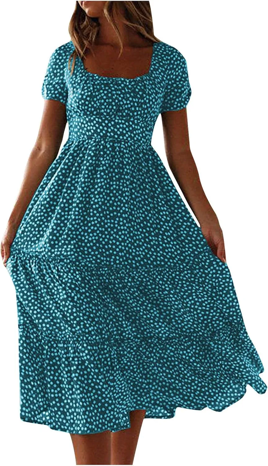Womens Dresses Summer Plus Size Dresses Casual Short Sleeve Midi Dress Flowy Boho Sundresses Travel Printed Outfits