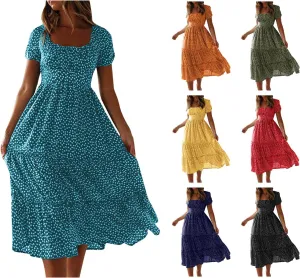 Womens Dresses Summer Plus Size Dresses Casual Short Sleeve Midi Dress Flowy Boho Sundresses Travel Printed Outfits