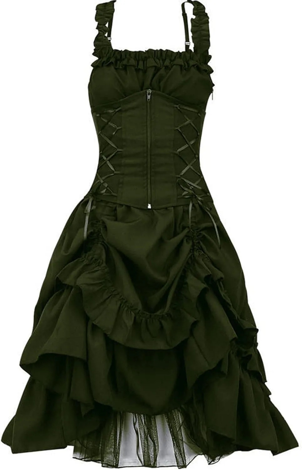Women's Gothic Dress Square Neck Sleeveless Ruffle Steampunk Costume Victorian Outfit Halloween Masquerade Dresses