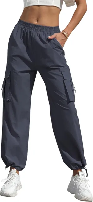 Women's High Waisted Cargo Pants Baggy Trendy Hiking Parachute Pants with Pockets Y2K Cargo Trousers Drawstring Ankles