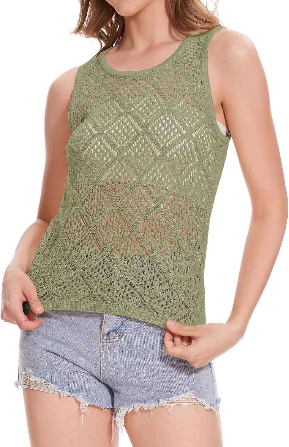 Women's Hollow Sweater Vest Crochet Tank Tops Knit Out Sleeveless Cover Up Summer Boho Top Pullover