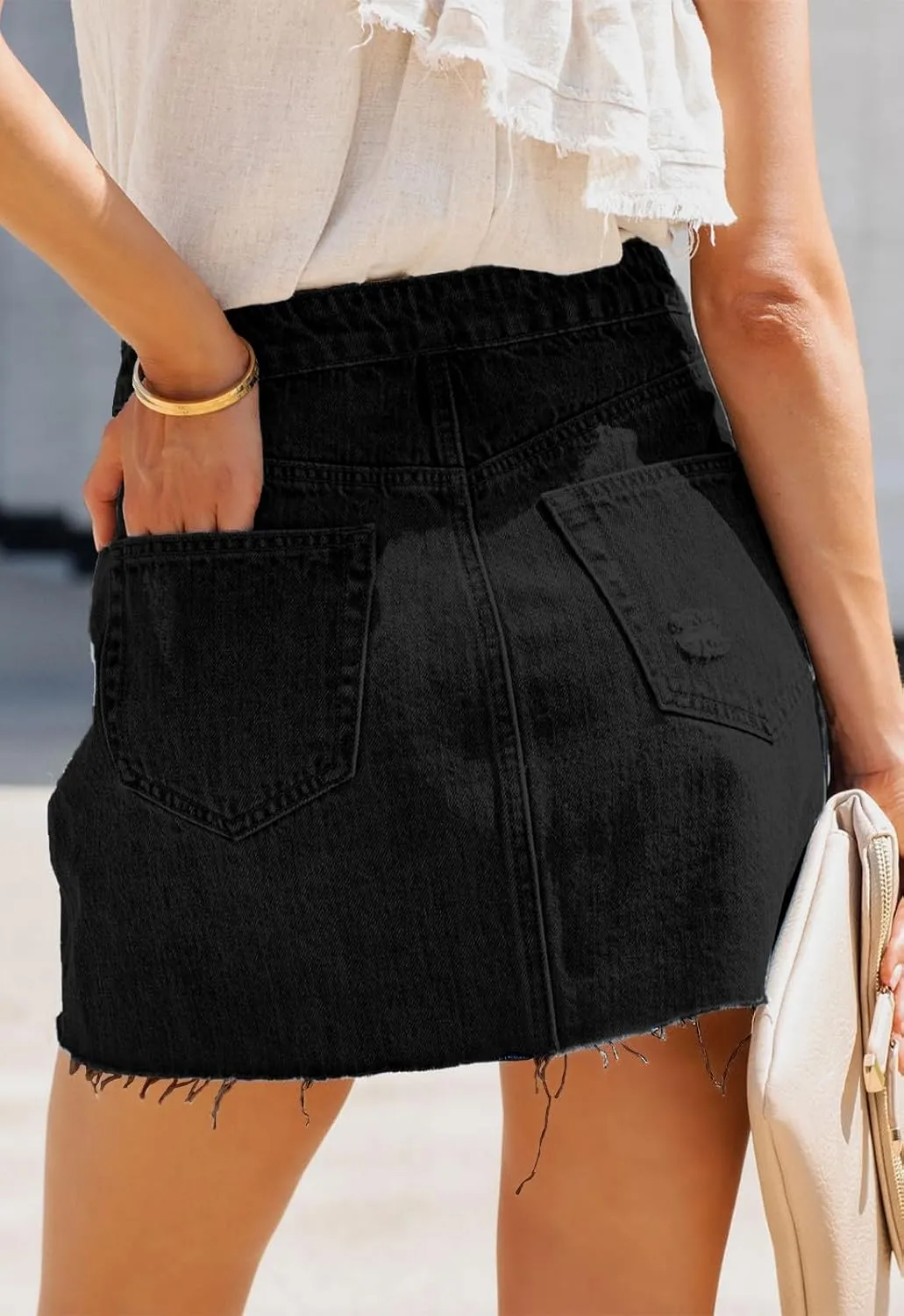 Women's Jean Mini Skirt High Waist Above Knee Length Bodycon Vintage Pocket Denim Summer Short Skirts for Women