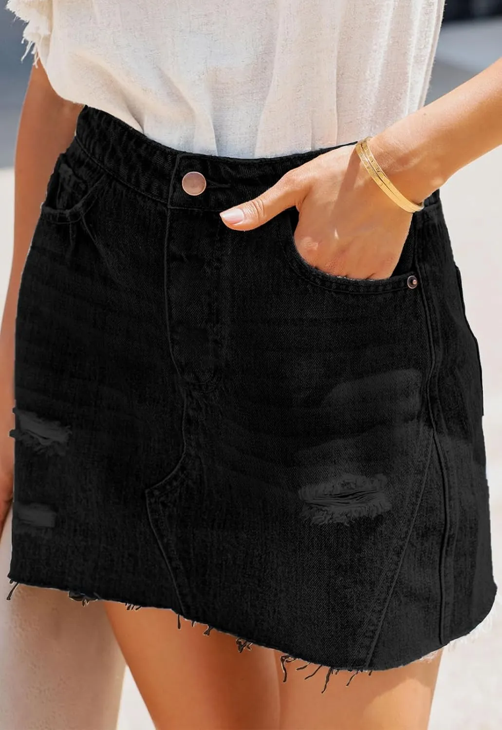 Women's Jean Mini Skirt High Waist Above Knee Length Bodycon Vintage Pocket Denim Summer Short Skirts for Women