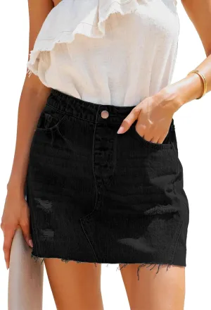 Women's Jean Mini Skirt High Waist Above Knee Length Bodycon Vintage Pocket Denim Summer Short Skirts for Women