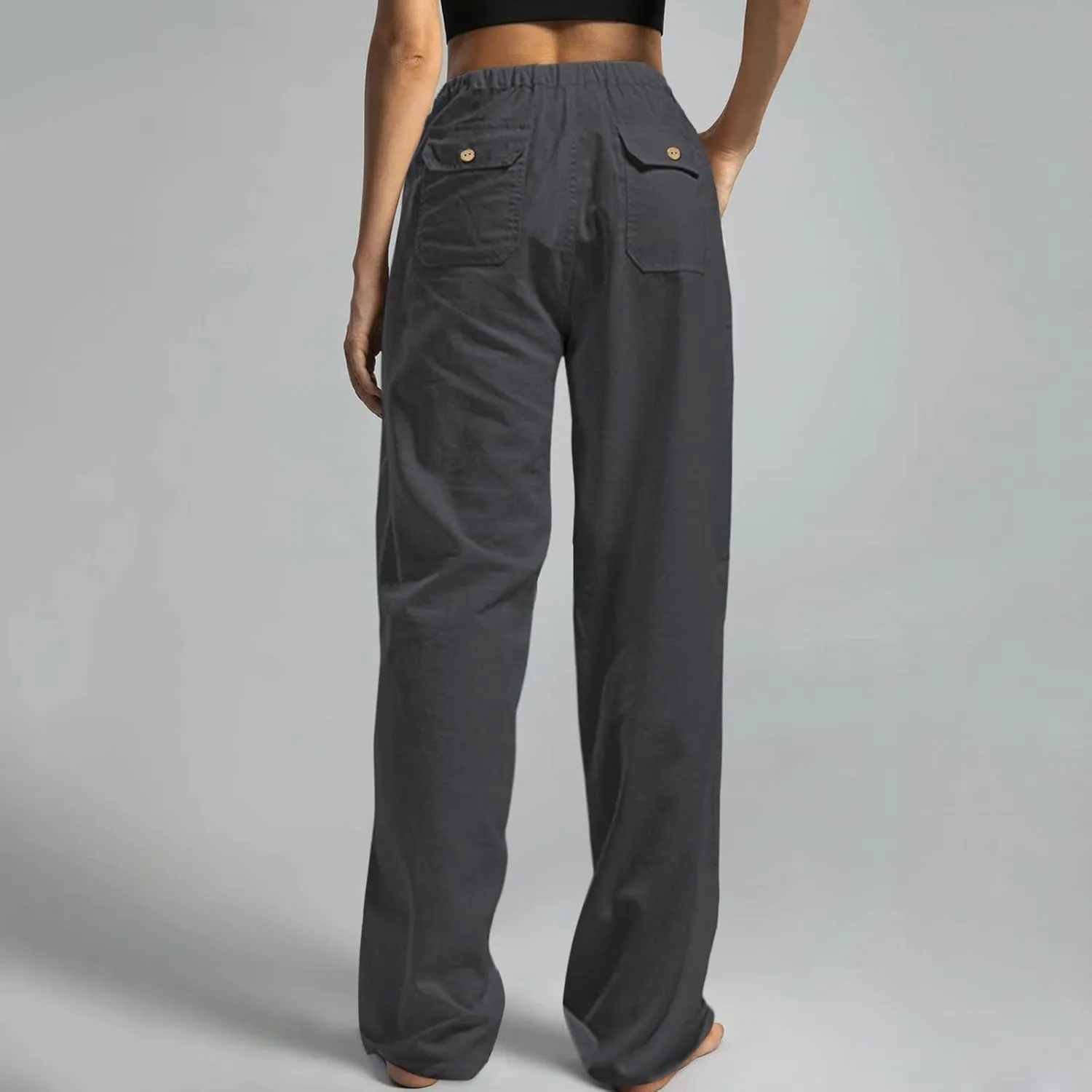 Womens Linen Blend Summer Printed Palazzo Pants High Waist Wide Leg Slim Fit Palazzo Lounge Pants Business Work