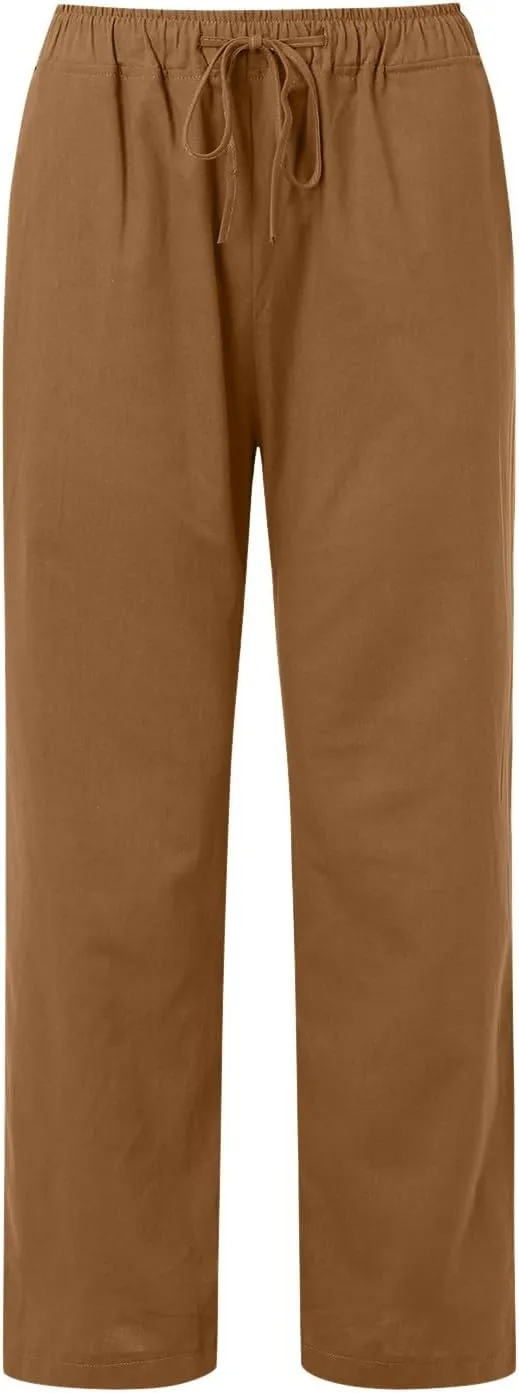 Women's Linen Summer Y2K Streetwear Pants Low Waist Wide Leg Plus Size Palazzo Lounge Pants Beach