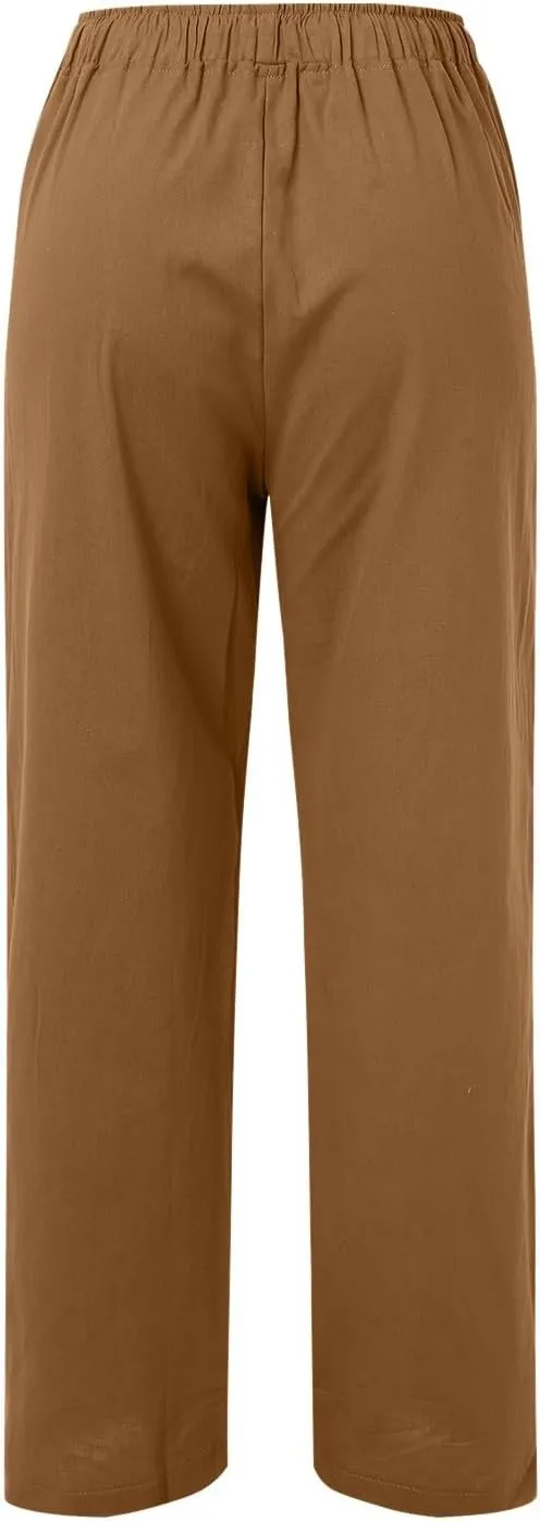 Women's Linen Summer Y2K Streetwear Pants Low Waist Wide Leg Plus Size Palazzo Lounge Pants Beach