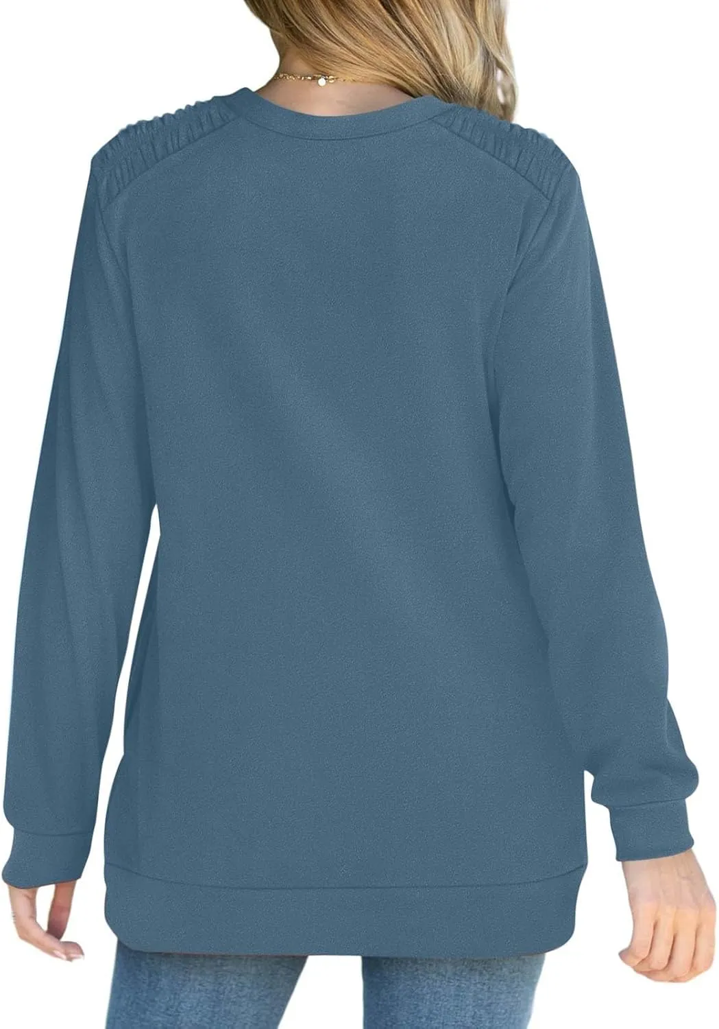 Womens Oversized Crewneck Sweatshirt Pleated Long Sleeve Tunic Tops Loose Fit Pullover Top Fall Clothes with Pockets
