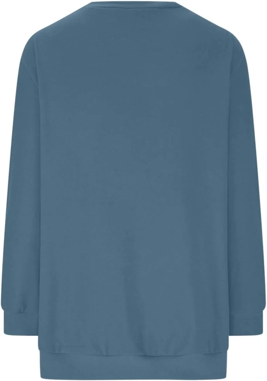 Womens Oversized Crewneck Sweatshirt Pleated Long Sleeve Tunic Tops Loose Fit Pullover Top Fall Clothes with Pockets