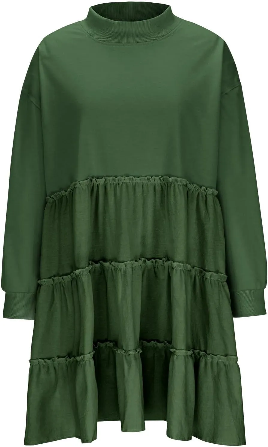 Women's Oversized Sweatshirt Mini Dress Long Sleeve Ruffle Hem Patchwork Pullover Tops Flowy Pleated Shirt Dresses