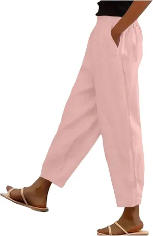 Womens Pants, Straight Leg Peasant Pants Casual Linen Striped Side Capri 2025