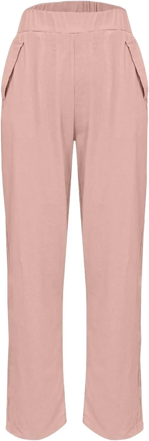 Womens Pants, Straight Leg Peasant Pants Casual Linen Striped Side Capri 2025