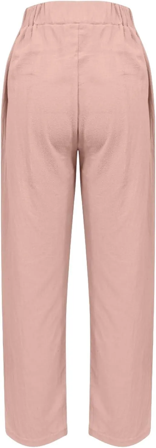 Womens Pants, Straight Leg Peasant Pants Casual Linen Striped Side Capri 2025