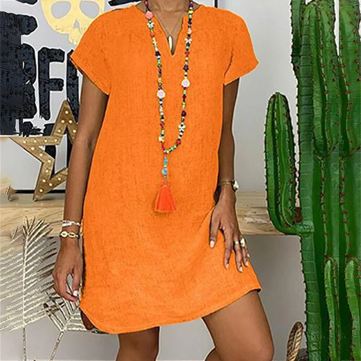 Womens Summer Cotton Linen Dress Sleeveless V Neck Loose Keen Length Long Dresses Comfy Casual Plus Size Maxi Dress