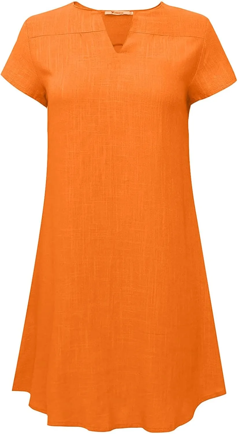 Womens Summer Cotton Linen Dress Sleeveless V Neck Loose Keen Length Long Dresses Comfy Casual Plus Size Maxi Dress